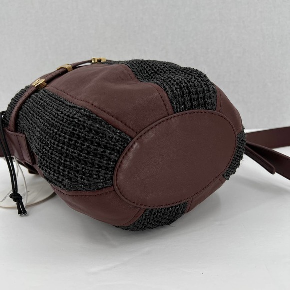 STAUD Handbag Womens Brown Cabana Raffia and Leather Shoulder Bucket Bag NWT - Picture 3 of 13